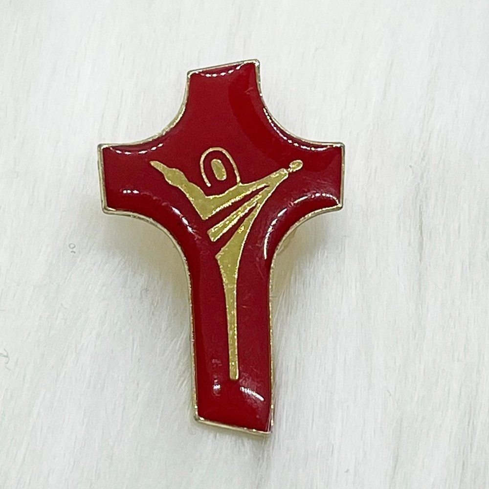 🔮 5/$25 Vintage Gold and Red Jesus on‎ the Cross Pin